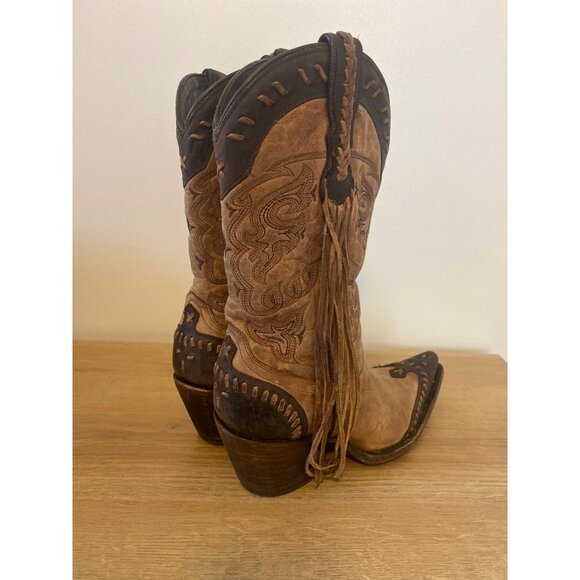 Vintage Lucchese Women's Brown Western Cowboy Boots With Tassels Size 7.5 - Picture 3 of 8